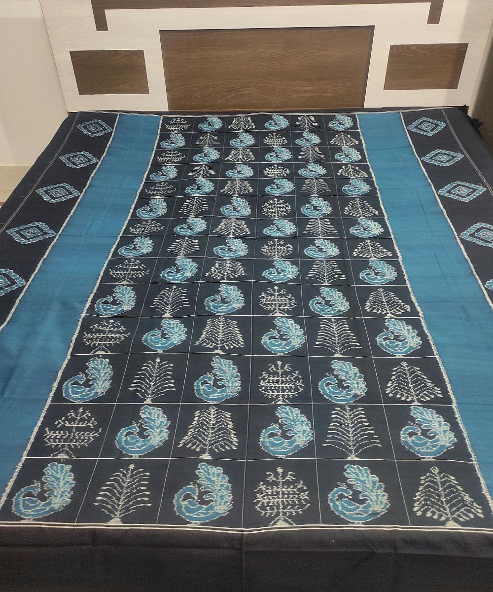 Black Blue Sambalpuri Handwoven Cotton Double Bed Sheet SFCBED0972